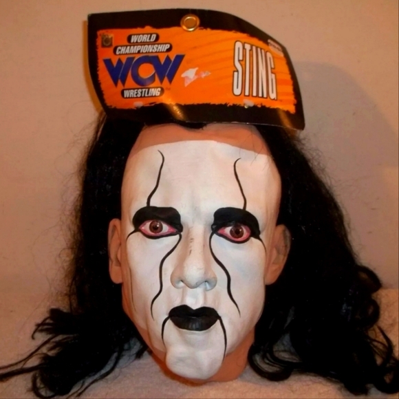 Vtg NEW UNWORN 1999 WCW WRESTLING STING WHITE FACE HALLOWEEN MASK - Picture 1 of 6